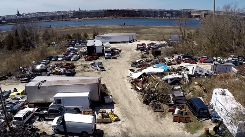 The former Riverside Auto Sales and Salvage site in 2019 before the cleanup led by the Buzzards Bay Coalition.