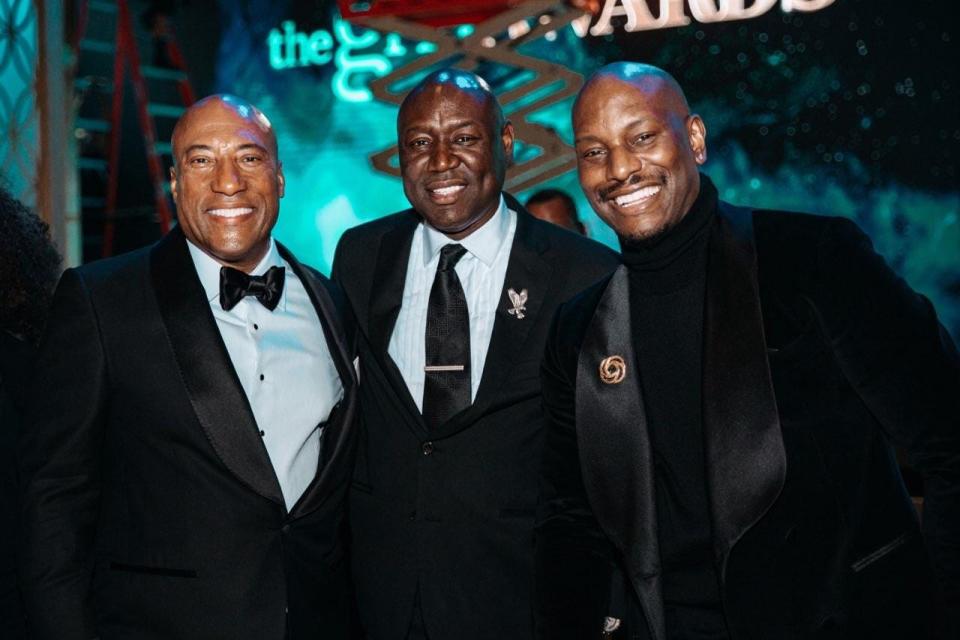 Byron Allen, Ben Crump and Tyrese Gibson pose during the first annual Byron Allen Presents TheGrio Awards, honoring icons, leaders and legends who have made a major impact in the Black community.