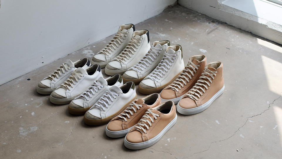 Opie Way's high-top and low-top sneakers are made from vegetable-tanned leather in an Asheville, N.C. workshop.