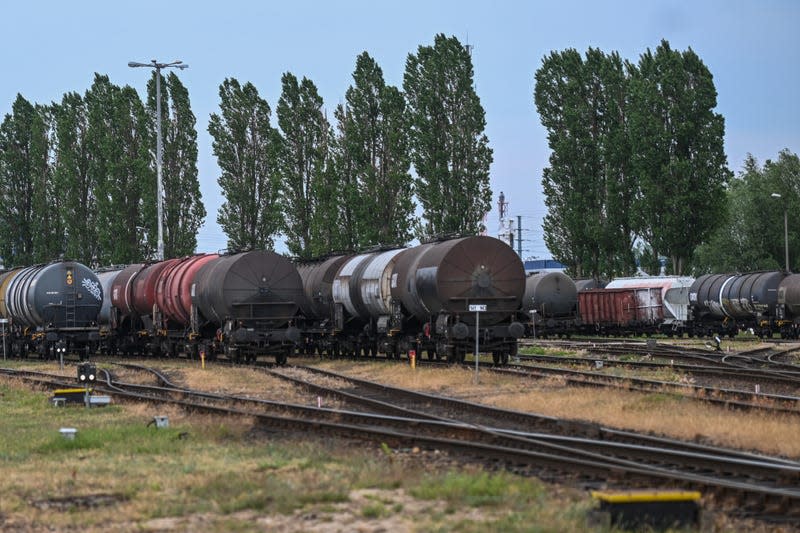 Hundreds of Rail Tank Cars are pictured at the train cargo line of the LOTOS Oil Refinery on June 06, 2022 in Gdansk, Poland.