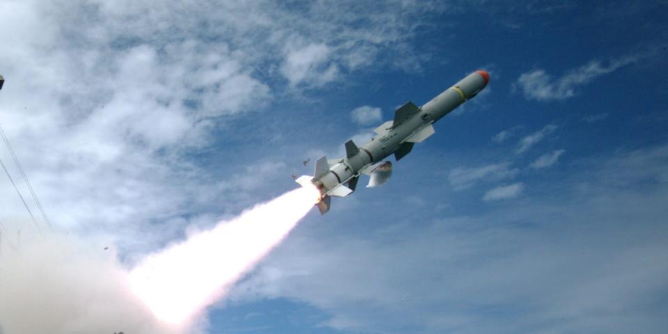 Harpoon anti-ship missile in flight