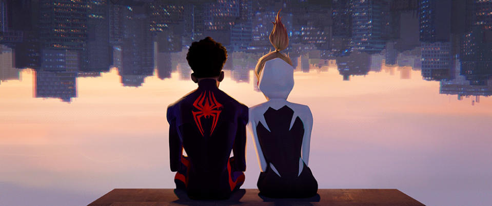 Spider-Man (Shameik Moore) and Spider-Gwen (Hailee Steinfeld) in Columbia Pictures and Sony Pictures Animation’s SPIDER-MAN: ACROSS THE SPIDER-VERSE.