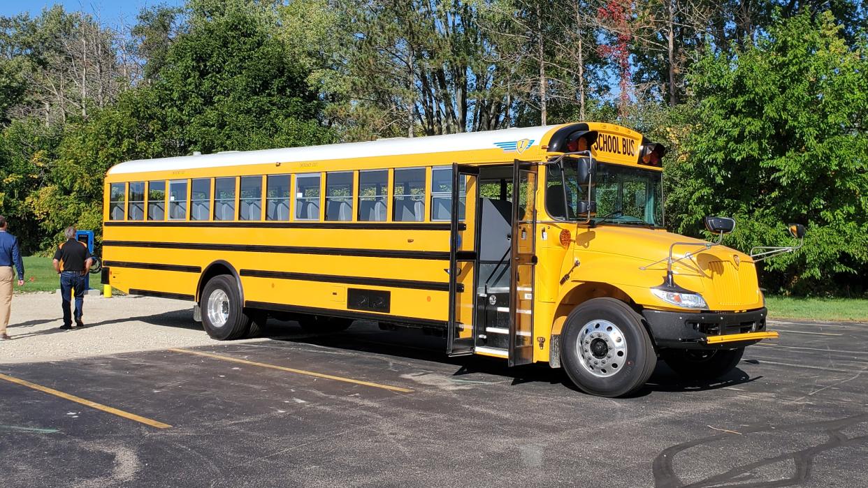 One of the Palmyra-Eagle Area School District's six electric school buses is shown here. The buses were acquired thanks to a $2.4 million grant awarded from the Environmental Protection Agency's Clean Bus Program.