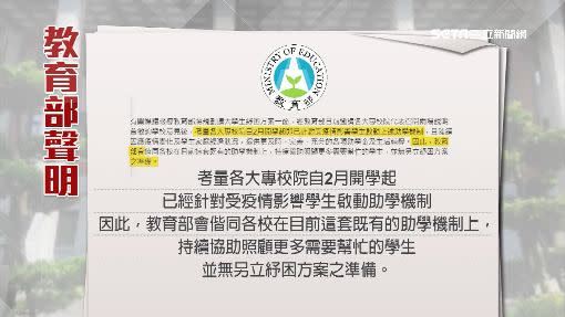 教育部發聲明表示不會另外再推紓困方案。