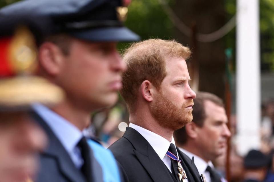 <div class="inline-image__caption"><p>Britain's William, Prince of Wales and Britain's Prince Harry, Duke of Sussex attend the state funeral and burial of Britain's Queen Elizabeth, in London, Britain, September 19, 2022.</p></div> <div class="inline-image__credit">REUTERS/Tom Nicholson</div>