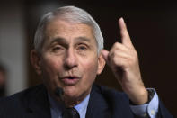 Dr. Anthony Fauci, Director of the National Institute of Allergy and Infectious Diseases at the National Institutes of Health, testifies during a Senate Senate Health, Education, Labor, and Pensions Committee Hearing on the federal government response to COVID-19 on Capitol Hill Wednesday, Sept. 23, 2020, in Washington. (Graeme Jennings/Pool via AP)