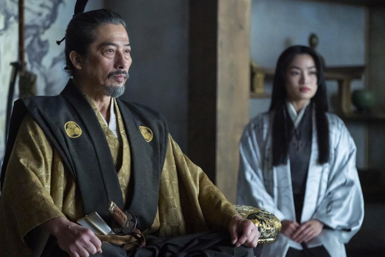 Hiroyuki Sanada and Anna Sawai in Shogun. They have both been nominated for an Emmy.