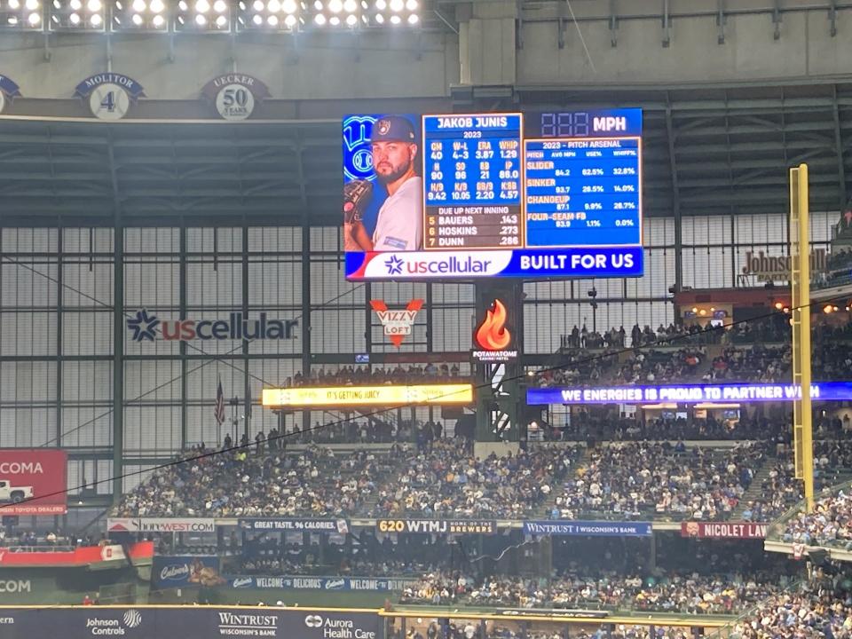 The new right-field scoreboard at American Family Field has a bevy of statistics that haven't been displayed before during Brewers games.