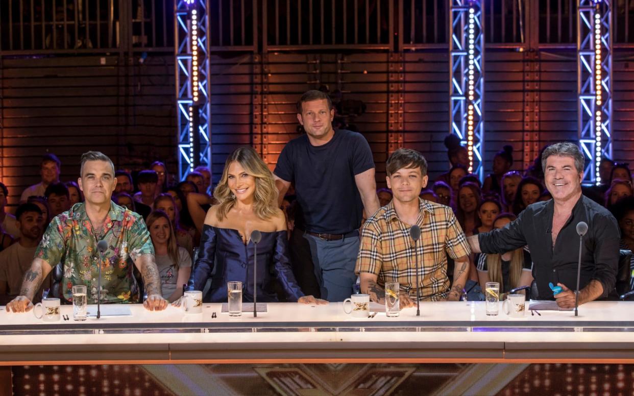 All new line-up: Robbie Williams, Ayda Field, Dermot O'Leary, Louis Tomlinson and Simon Cowell. - Television Stills