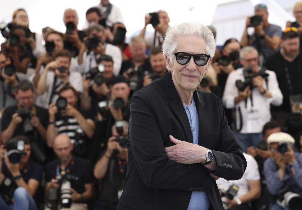 Director David Cronenberg poses for photographers at the photo call for the film 'Crimes of the Future' at the 75th international film festival, Cannes, southern France, Tuesday, May 24, 2022. (Photo by Vianney Le Caer/Invision/AP)