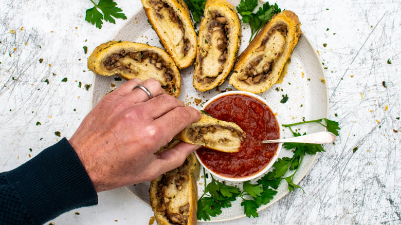 Stromboli on serving dish