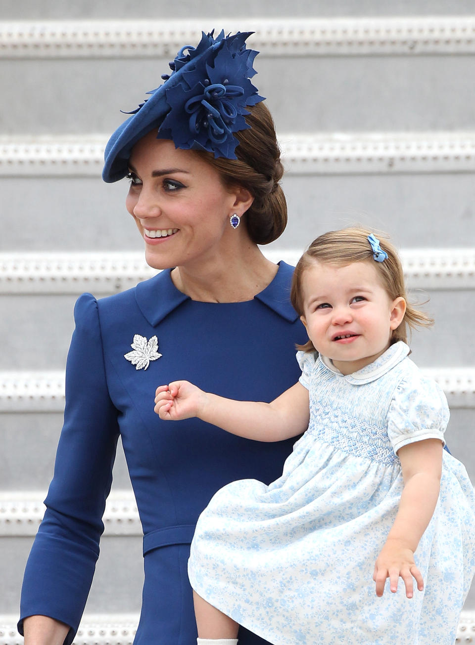 VICTORIA, BC - SEPTEMBER 24:  Catherine, Duchess of Cambridge and Princess Charlotte of Cambridge arrive at the Victoria Airport on September 24, 2016 in Victoria, Canada. Prince William, Duke of Cambridge, Catherine, Duchess of Cambridge, Prince George and Princess Charlotte are visiting Canada as part of an eight day visit to the country taking in areas such as Bella Bella, Whitehorse and Kelowna.  (Photo by Danny Martindale/FilmMagic)