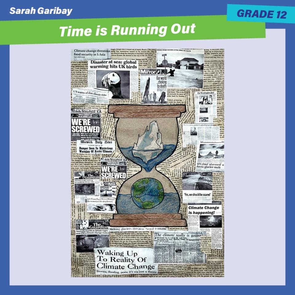 "Time is Running Out" by Desert Hot Springs High School senior Sarah Garibay was awarded for meaningful use of materials in the 2nd Annual Riverside County Office of Education Fine Arts Spectacular.