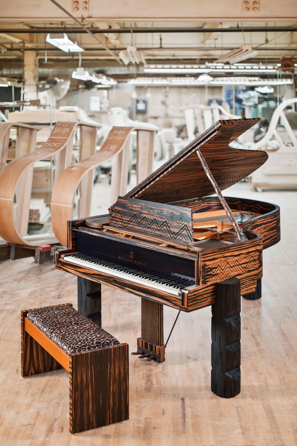 The completed instrument, one of 10 limited-edition pieces designed by Kravitz for Steinway.