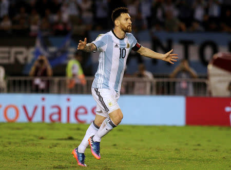 Football Soccer - Argentina v Chile - World Cup 2018 Qualifiers - Antonio Liberti Stadium, Buenos Aires, Argentina - 23/3/17 - Argentina's Lionel Messi reacts after scoring a penalty goal. REUTERS/Alberto Raggio