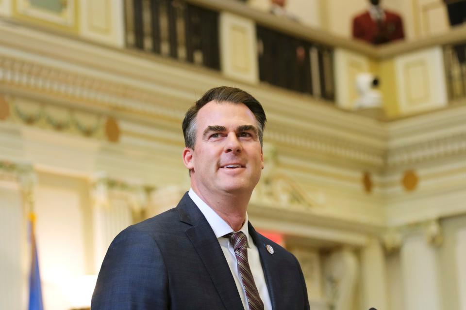 Gov. Kevin Stitt is pictured Feb. 5 during his State of the State address.