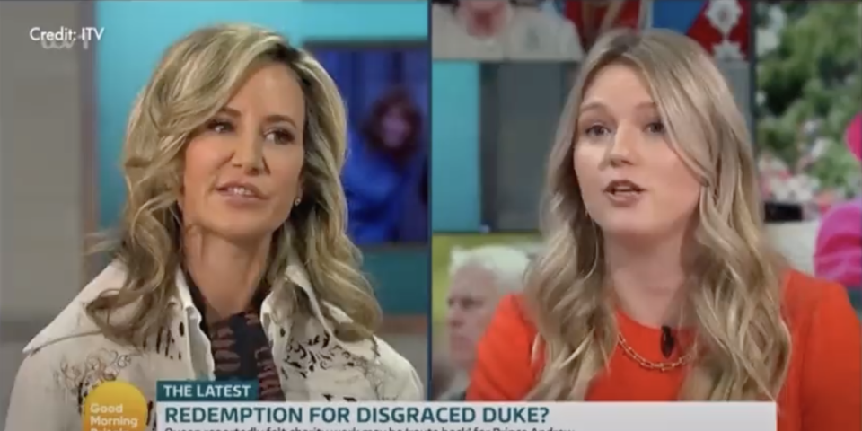 Victoria Hervey, left, was shut down while debating lawyer Charlotte Proudman about Prince Andrew’s rehabilitation (Good Morning Britain)