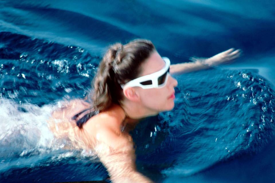 <p>A 37-year-old Princess Margaret enjoys a dip in the crystal blue waters of Costa Smeralda, Sardinia while on vacation.</p>