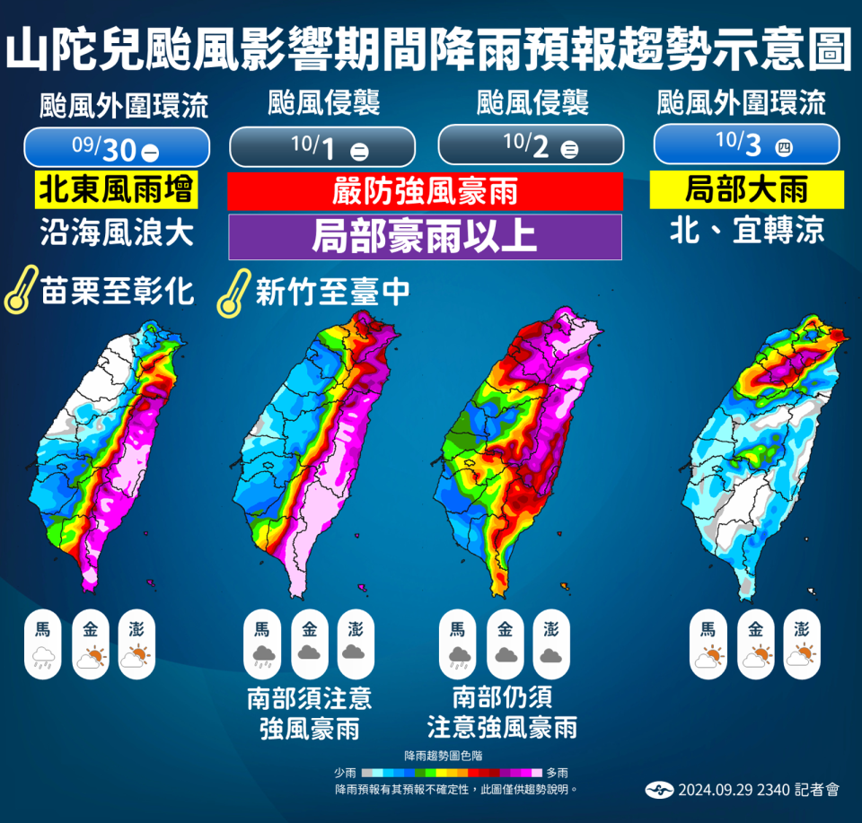 中央氣象署說明颱風影響情形。（中央氣象署提供）