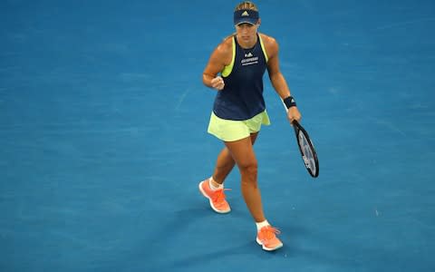 Angelique Kerber of Germany celebrates winning a point in her third round match against Maria Sharapova of Russia on day six of the 2018 Australian Open at Melbourne Park on January 20, 2018 in Melbourne, Australia - Credit: Getty Images