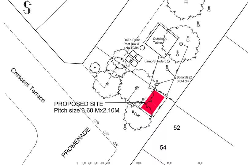 The red box shows the proposed location of the kebab van in the Promenade