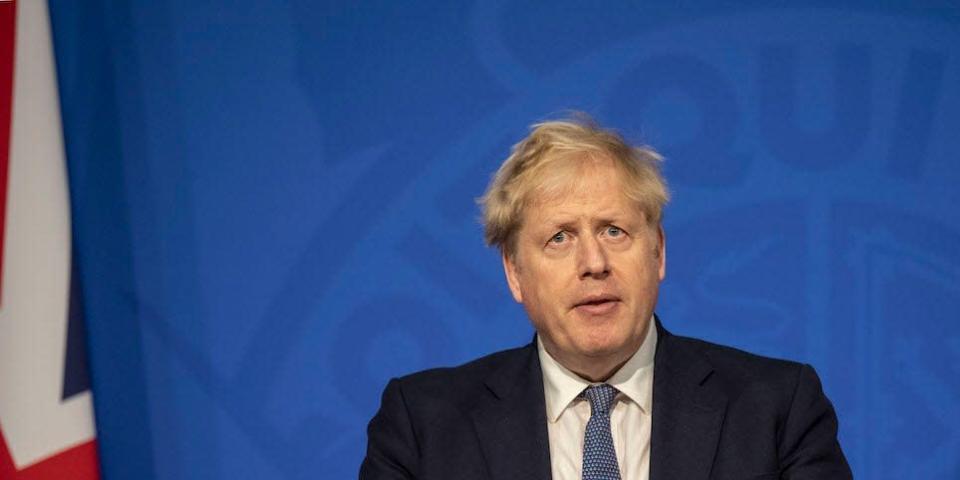 Britain&#39;s Prime Minister Boris Johnson, during a coronavirus briefing at Downing Street on January 4, 2022