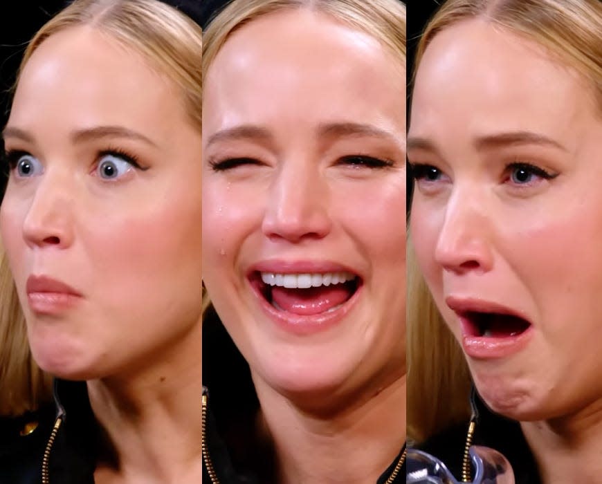 Jennifer Lawrence reactions to Hot Ones