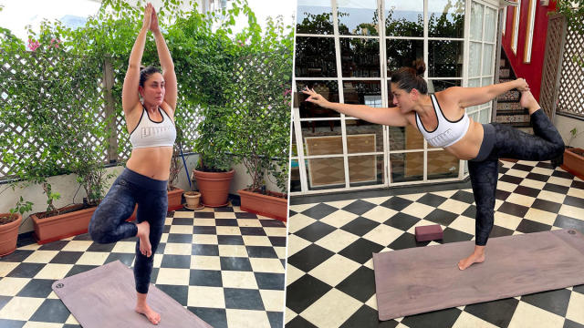 Kareena Kapoor does yoga in HOT neon pink racerback bustier and