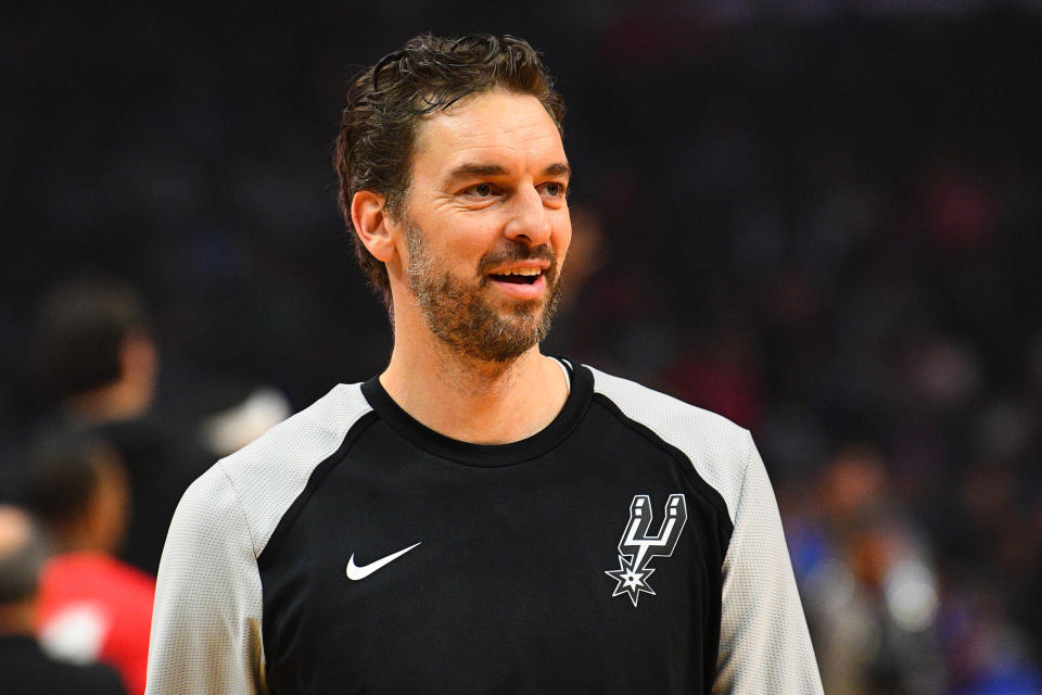 LOS ANGELES, CA - DECEMBER 29: San Antonio Spurs Center Pau Gasol (16) looks on before a NBA game between the San Antonio Spurs and the Los Angeles Clippers on December 29, 2018 at STAPLES Center in Los Angeles, CA. (Photo by Brian Rothmuller/Icon Sportswire via Getty Images)