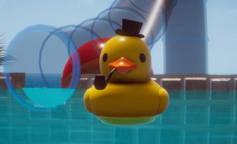 A rubber ducky with a pipe and a top hat.