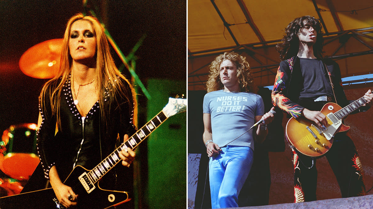  (from left) Lita Ford, Robert Plant, and Jimmy Page. 