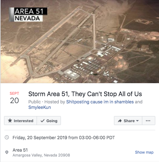 The invitation to ‘storm Area 51’ on Facebook (Facebook)