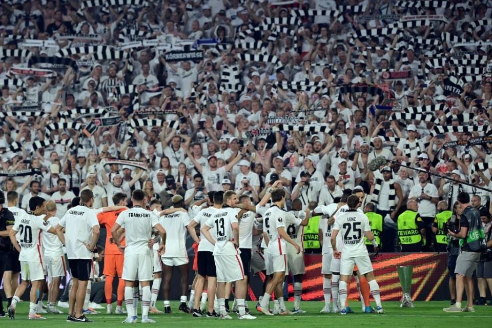 Eintracht Frankfurt players soak up the adulation after winning the Europa League final (AFP via Getty)