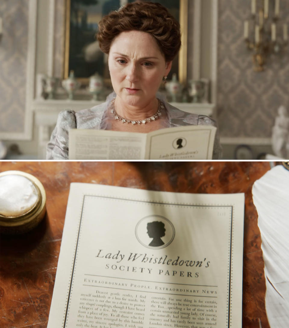 Violet Bridgerton reads Lady Whistledown's Society Papers