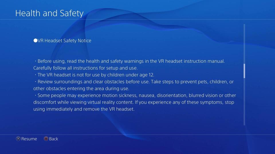 PlayStation VR Notice