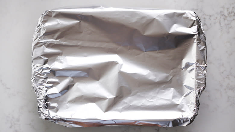 pan covered with aluminum foil