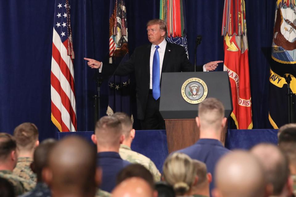 Donald Trump gives his speech to troops at Fort Myer, Virginia, U.S (Reuters)