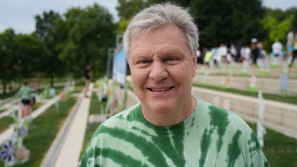 Mike Kaster, of Carmel Indiana, was a COVID-19 patient who needed a double lung transplant and participated Saturday in the Lifeline of Ohio Dash for Donation in Columbus.