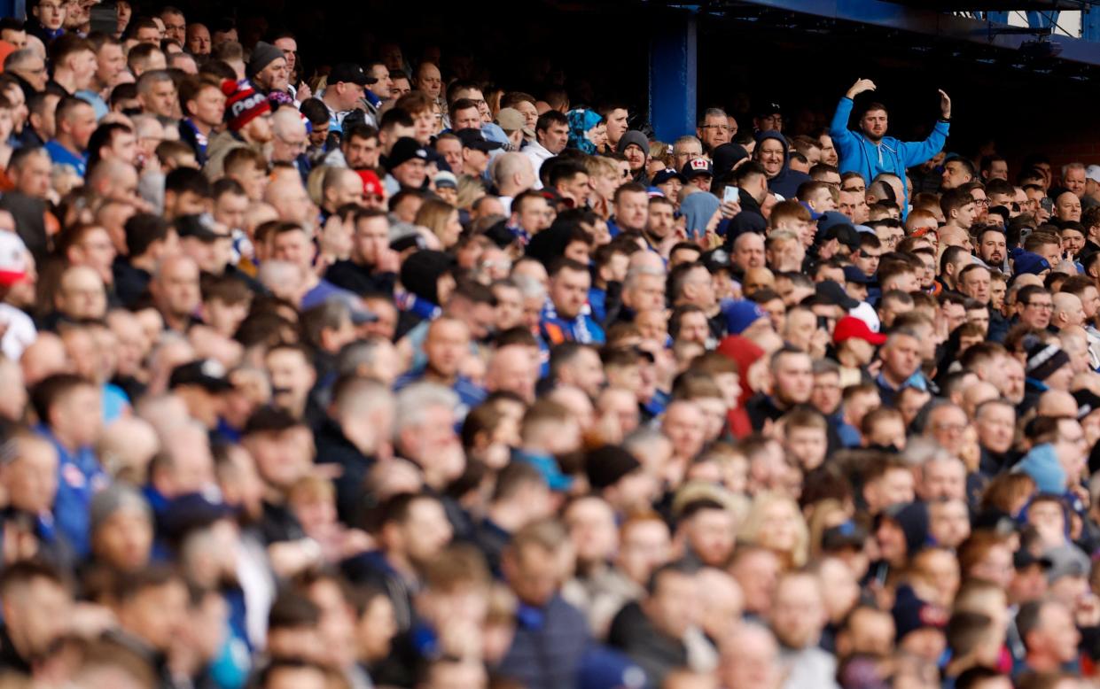Rangers fans inside the Ibrox stadium before the match with Celtic