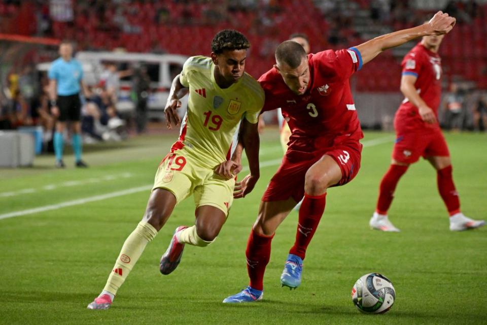 Lamine Yamal failed to score or assist against Serbia. (Photo by ANDREJ ISAKOVIC/AFP via Getty Images)