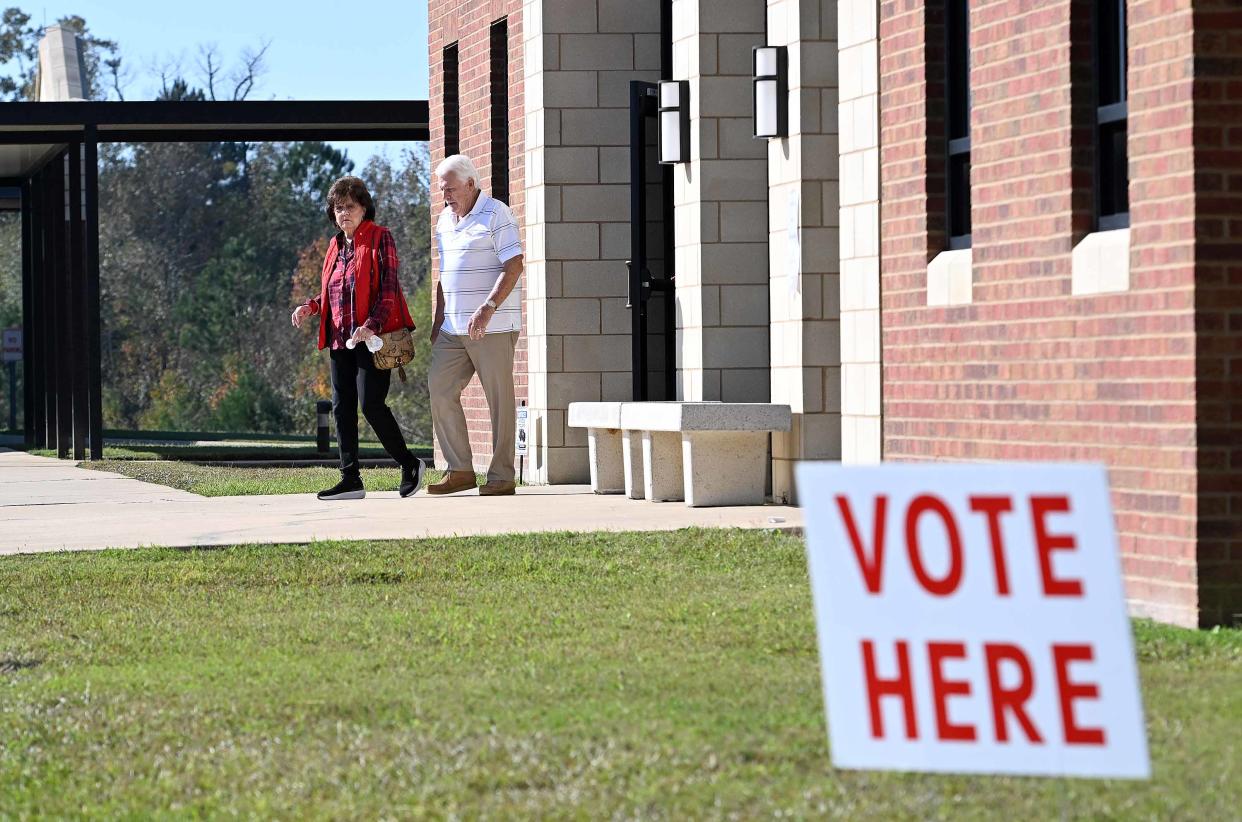 Voters leave the precinct at  Brandon Baptist Church, 100 Brandon Baptist Drive, in Brandon, Miss., on Tuesday, November 8, 2022. 