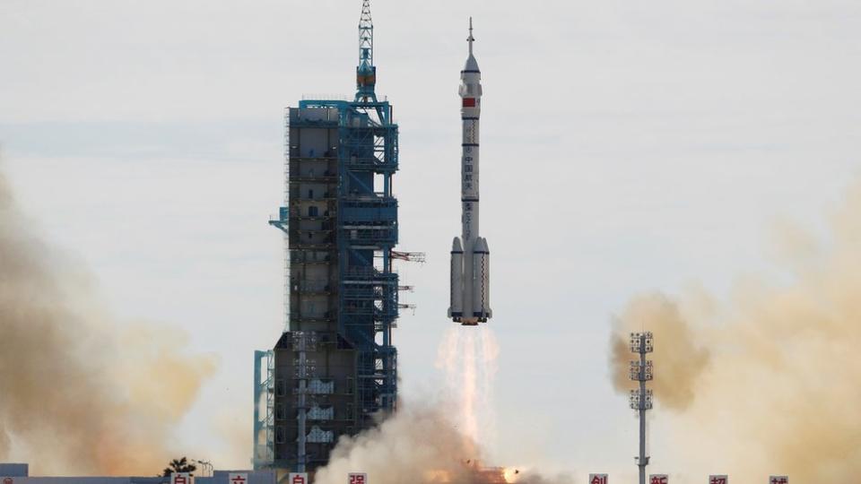 The Long March-2F Y12 rocket, carrying the Shenzhou-12 spacecraft and three astronauts, takes off from Jiuquan Satellite Launch Center for China