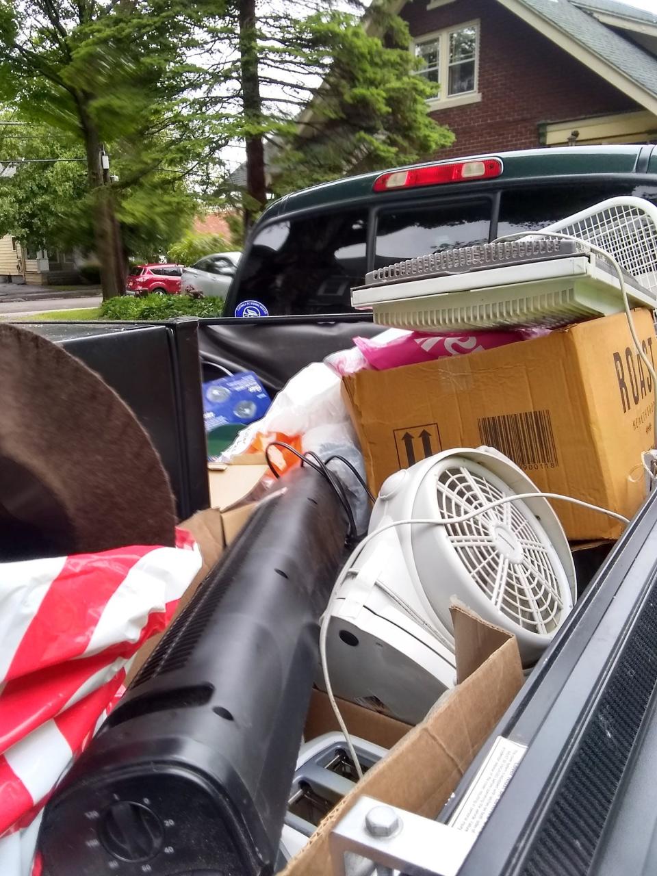 A truckload of donations from Binghamton University students made to the Binghamton Move Out Project. When students move out in May, they can donate items to the project. Items are donated to local organizations that can use them.