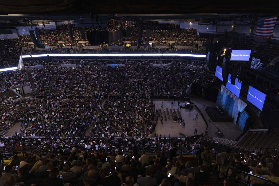 Shareholders take their seats for the Berkshire Hathaway annual meeting on Saturday, May 6, 2023, in Omaha, Neb. (AP Photo/Rebecca S. Gratz)