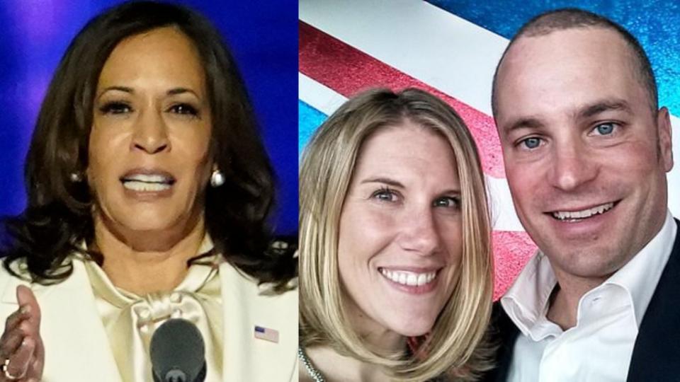 Left to right: Vice President-elect Kamala Harris, Mehridith Philips Venverloh and her husband, Jon Venverloh, president of the Las Lomitas Elementary School District (Photo: Getty Images/Facebook)