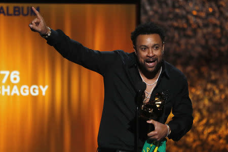 61st Grammy Awards - Show - Los Angeles, California, U.S., February 10, 2019 - Shaggy reacts after winning Best Reggae Album for "44/876" REUTERS/Mike Blake