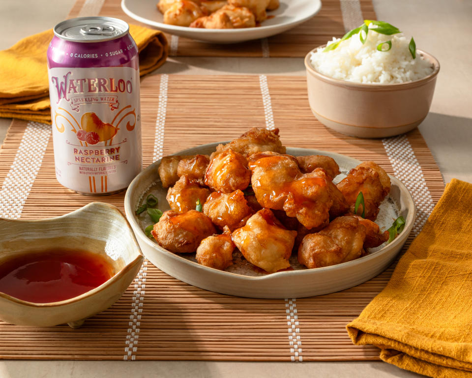 Razzy Crispy Fried Chicken & Sweet and Sour Glaze /Waterloo Sparkling Water