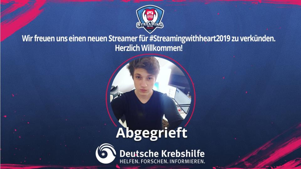 Der prominente Streamer “Abgegrieft” zählt zu den Unterstützern der Aktion (Bild: “Streaming With Heart”)