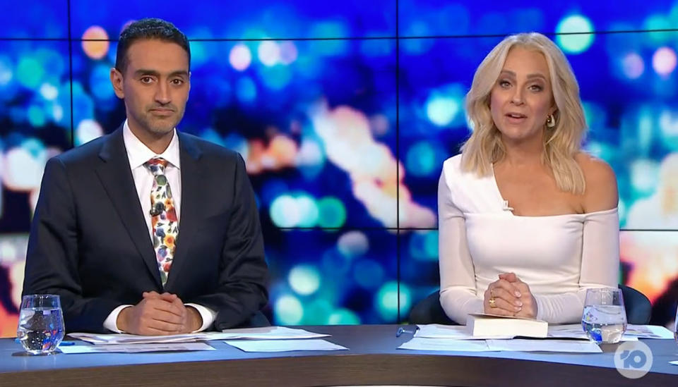 Waleed Aly and Carrie Bickmore hosting The Project