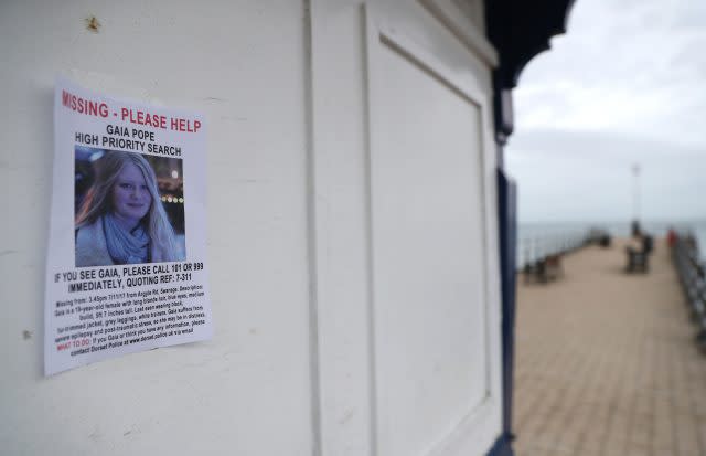 A missing person notice for Gaia Pope in Swanage